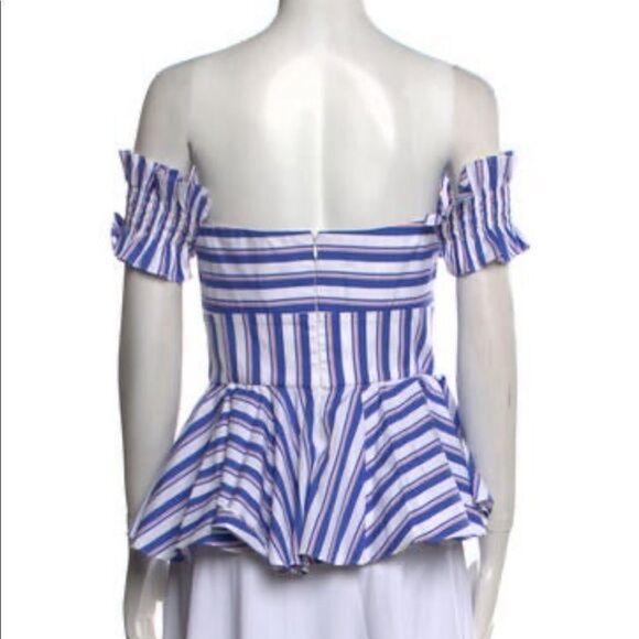 Caroline Constas Striped Off The Shoulder Blouse White Blue Cotton Size Medium - Picture 3 of 4